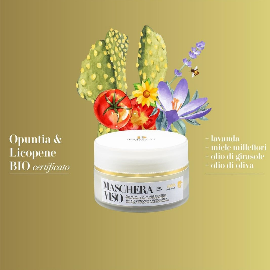 Pentru FAȚĂ mască cosmetică "NATURALMENTE BELLA" - licopen opuntia (anti-aging, stimulatoare și regeneratoare). Origine organică și vegetală